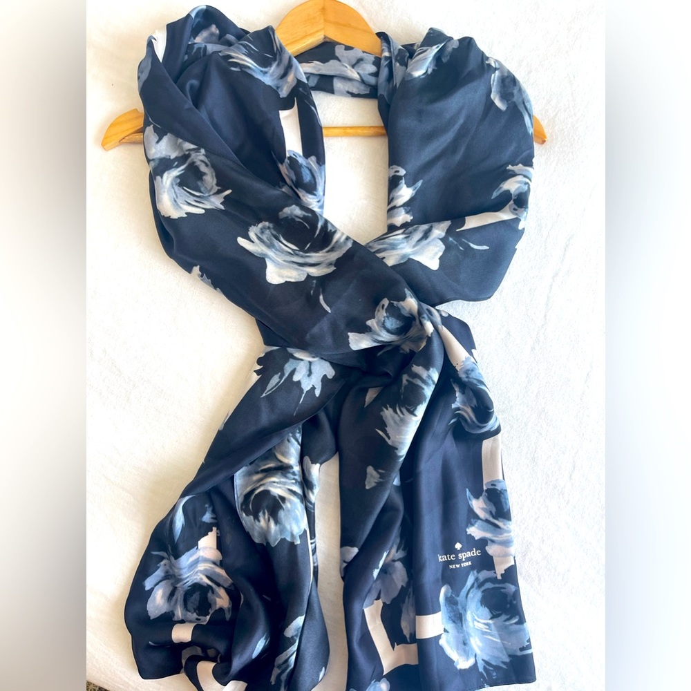 Kate Spade Blue Floral Oblong Scarf - 100% Silk